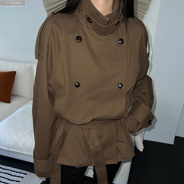 지던 투웨이 카라넥 벨티드 하프 트렌치 자켓 3col 가을 봄 오버핏 하이넥 제이플로우 이미지 6