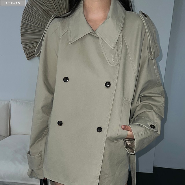 지던 투웨이 카라넥 벨티드 하프 트렌치 자켓 3col 가을 봄 오버핏 하이넥 제이플로우 - 상세 이미지 5