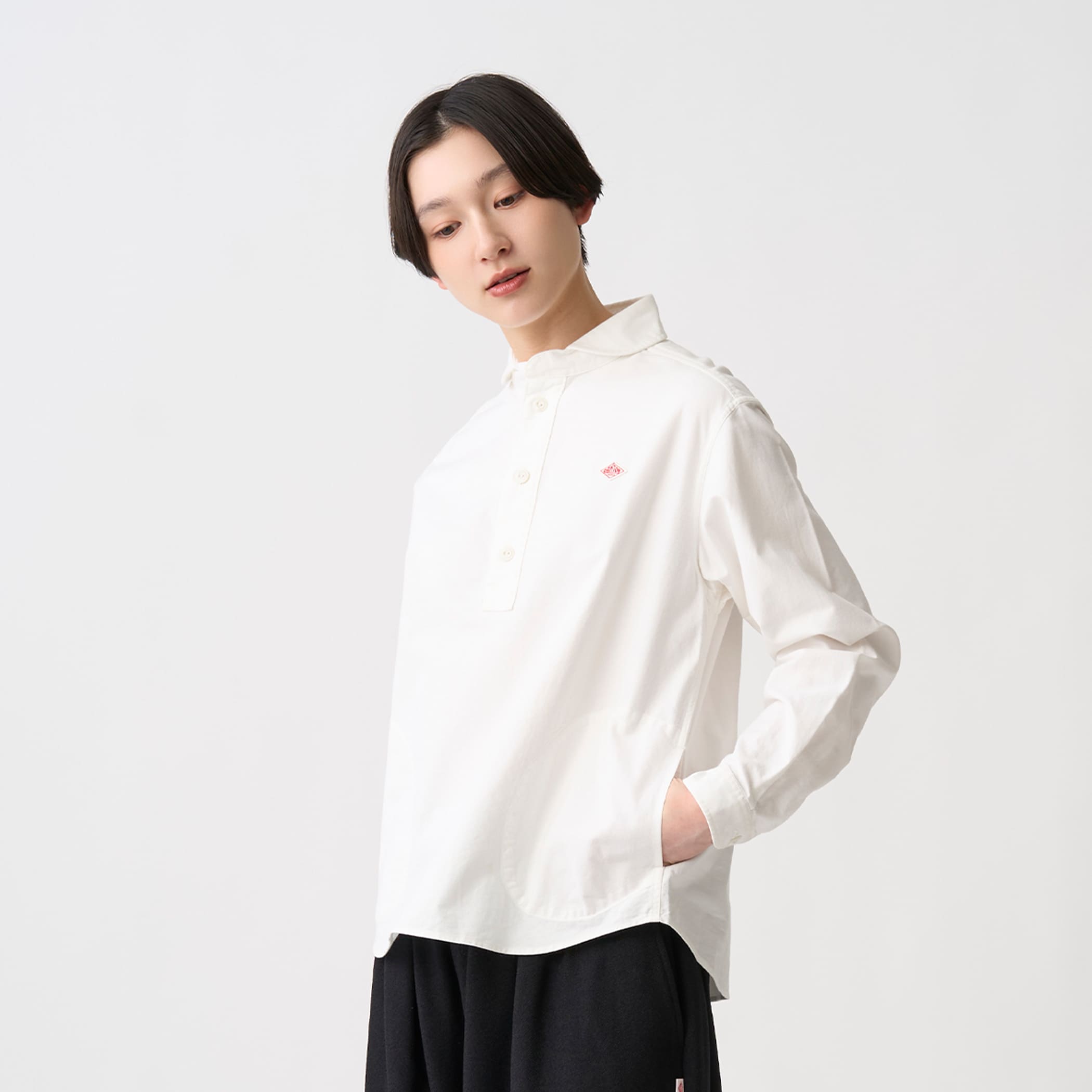 단톤 옥스포드 라운드 칼라 풀오버 반집업 긴팔셔츠 여성 26FW [관부가세포함] - 상세 이미지 3