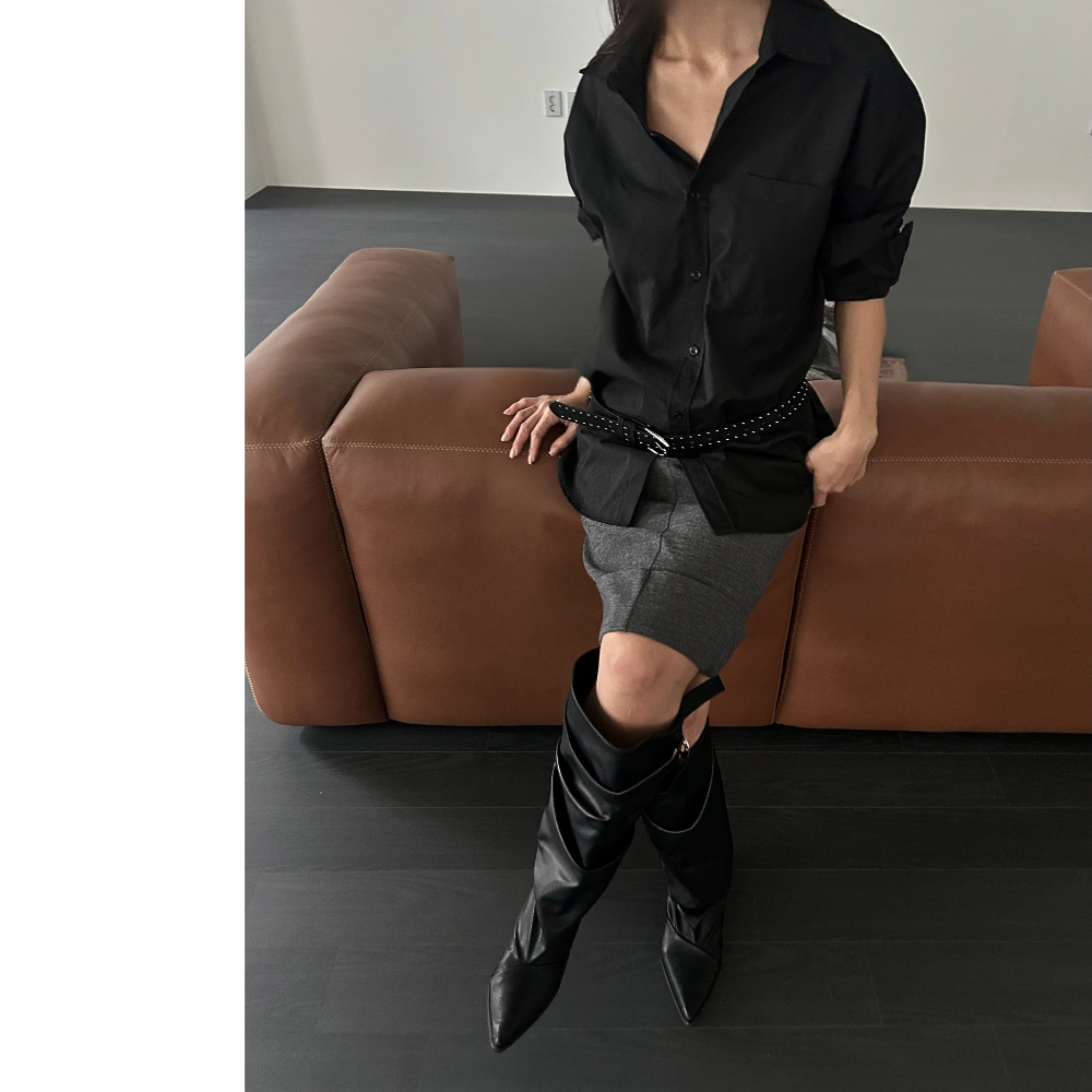 통넓은 롱부츠 슬라우치 부츠 버클 웨스턴 미들힐 이미지 6