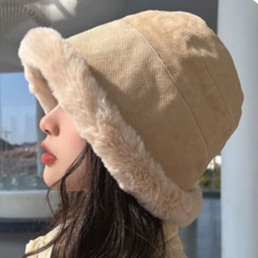 겨울 여성 털모자 코듀로이 버킷햇 에스키모 방한모 보온 벙거지 - 상세 이미지 4