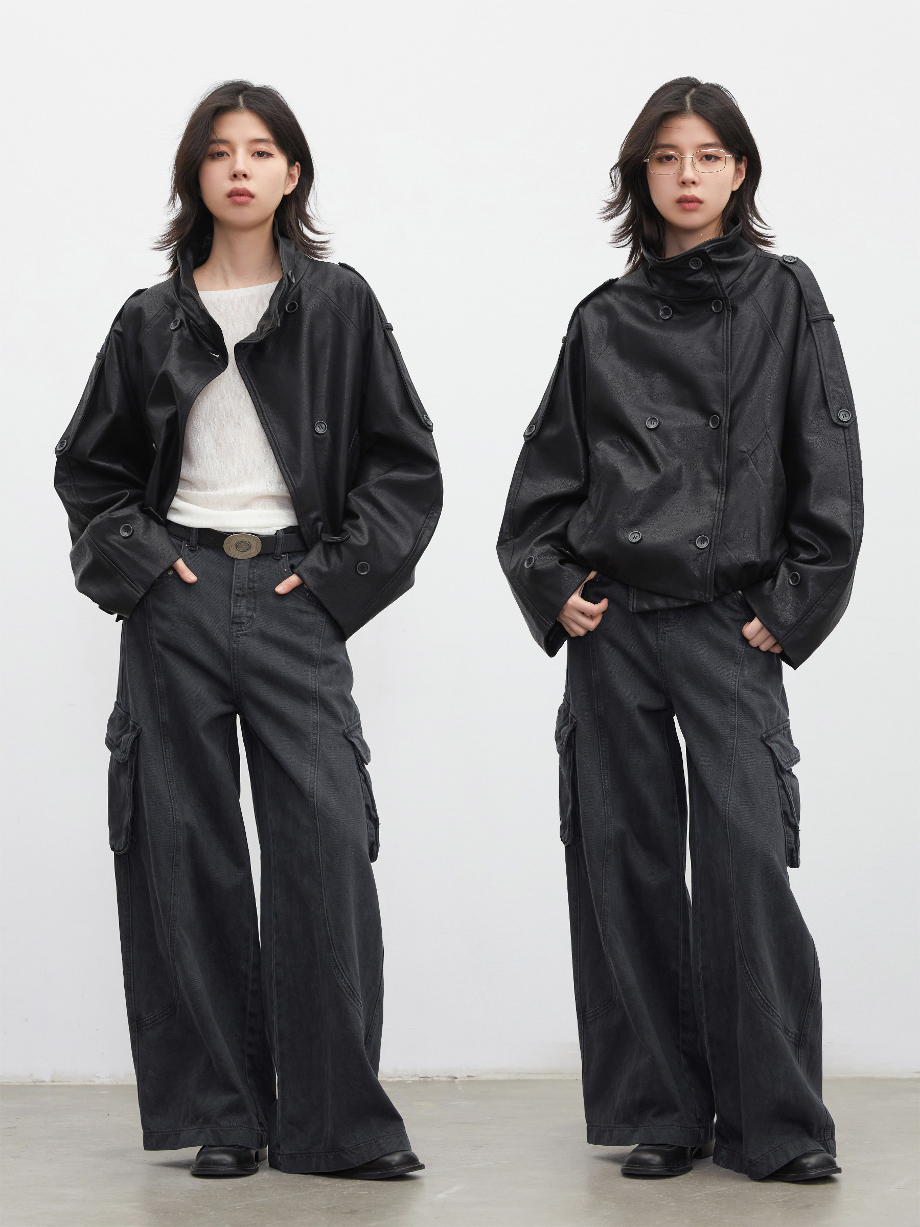 CHICVEN 하이넥 가죽자켓 페이크 레더블루종 여성 가죽자켓 - 상세 이미지 2
