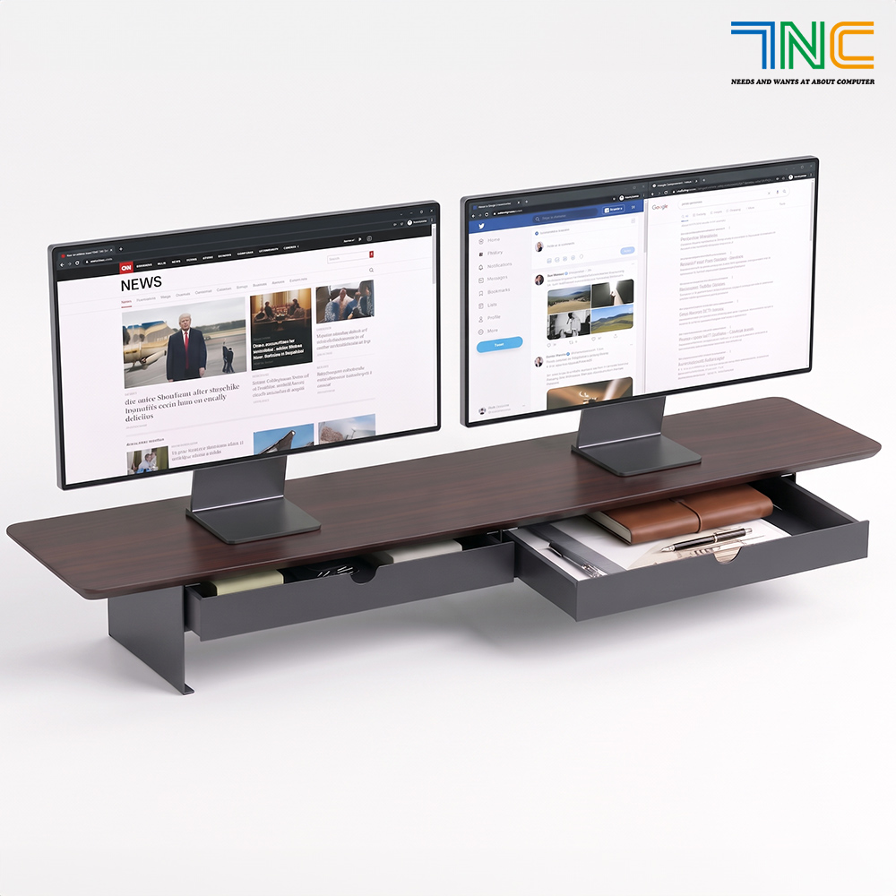 7NC 고급 원목 모니터받침대 듀얼 와이드 서랍형 1060 - 상품 이미지