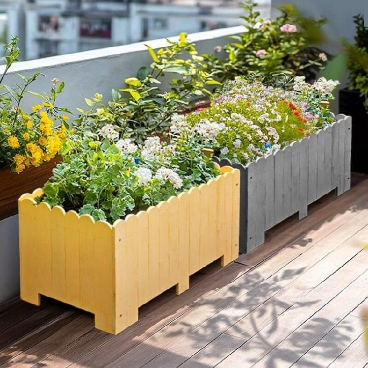 원목 텃밭상자 정원 플랜터 화분박스 블루 목재 40 X 20 X 20cm - 상품 이미지