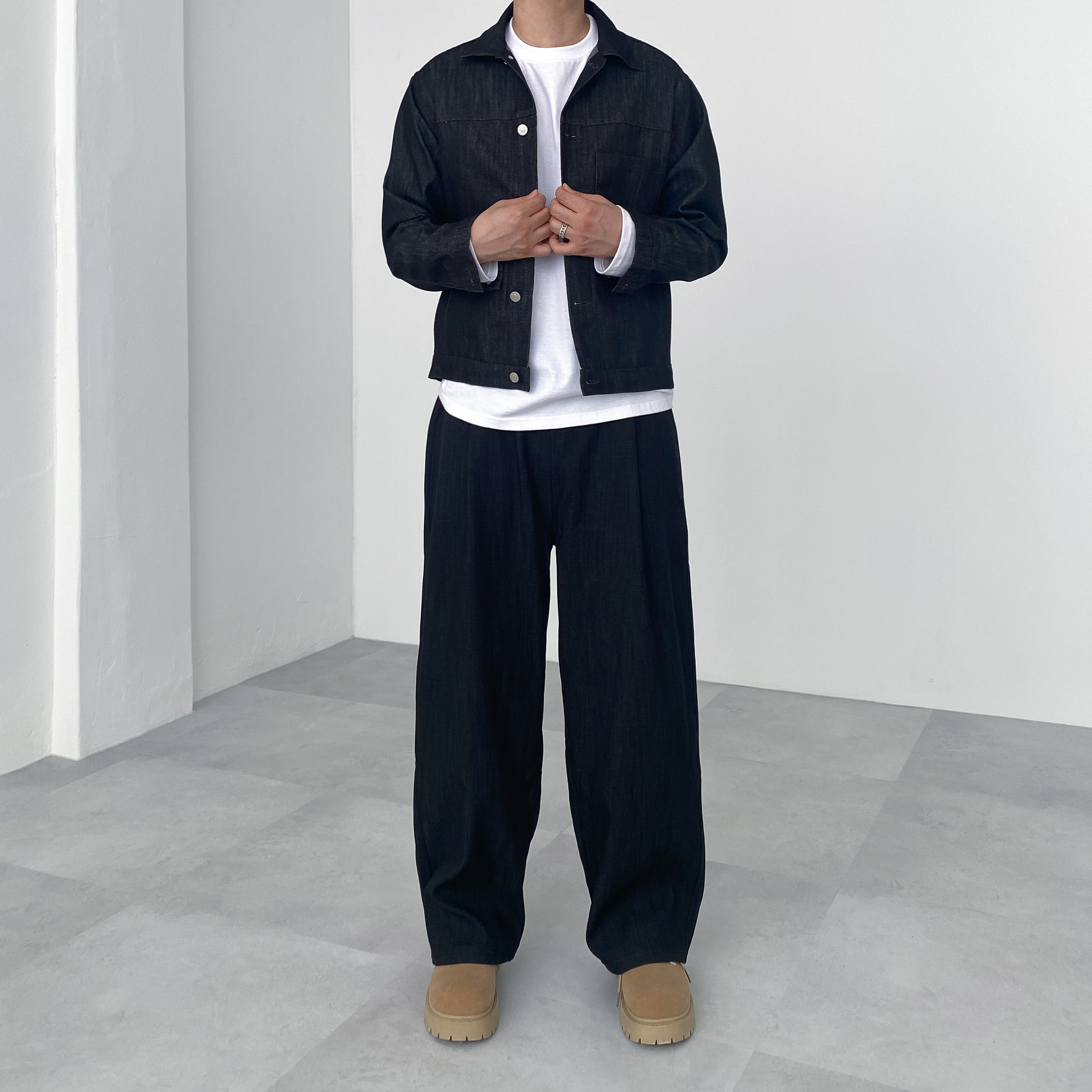 논페이드 남자생지데님 와이드 턱 청바지 간절기 진청 데일리 이미지 7