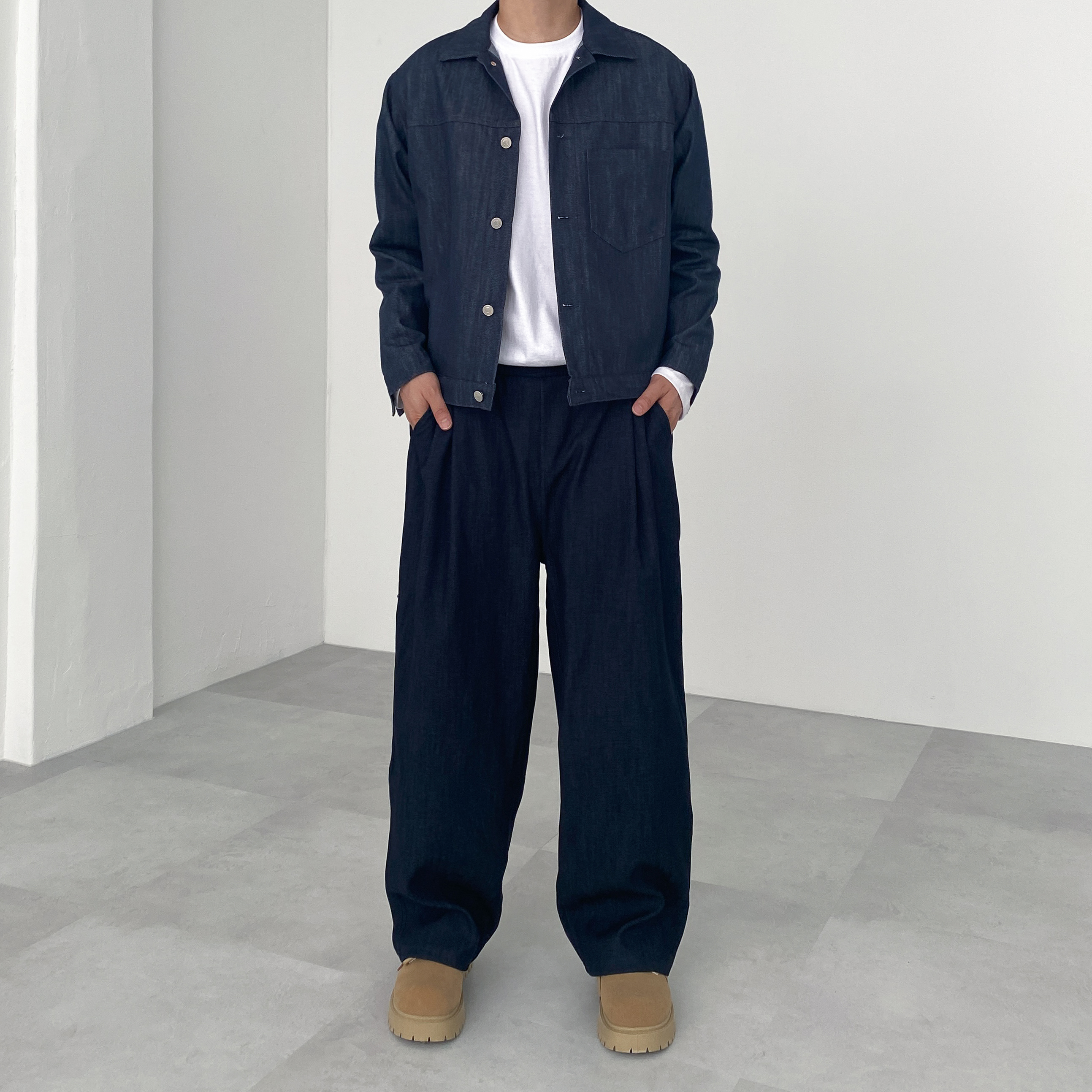 논페이드 남자생지데님 와이드 턱 청바지 간절기 진청 데일리 - 상세 이미지 3