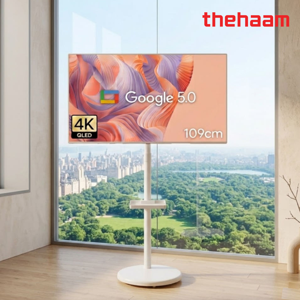 더함 삼탠바이미 무빙 스마트TV 구글 5.0 화이트에디션 이동식TV 109cm(43인치), QLED, 라이트스탠드 고객자가설치 - 상품 이미지