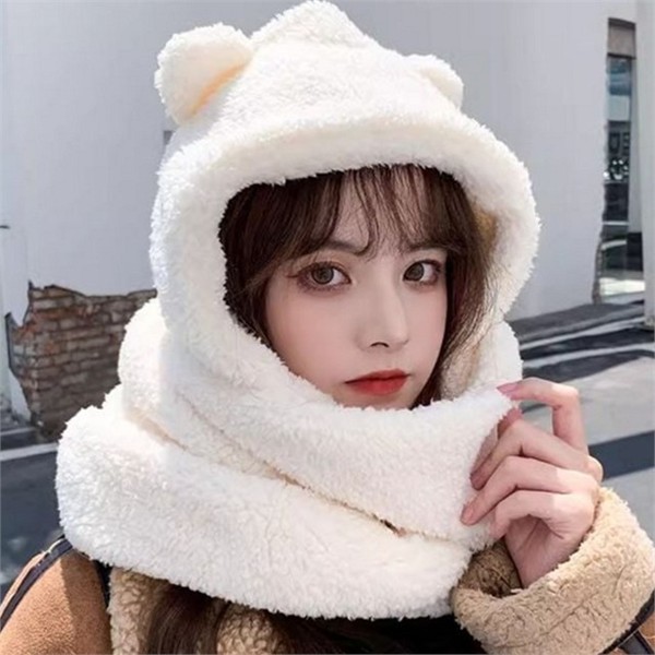 두꺼운 일체형 머플러 겨울 목도리 모자 방한 후드 - 메인 이미지
