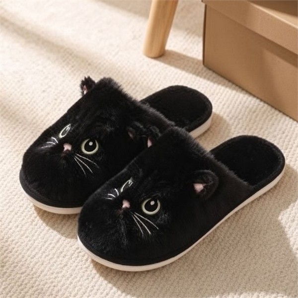 귀여운 고양이 털 실내화 복슬복슬 학생 따뜻한 겨울용 - 상품 이미지