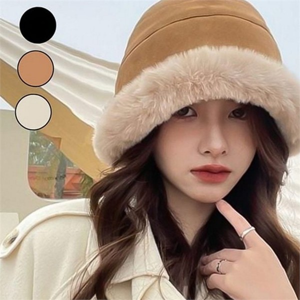 여성 버킷 햇 따뜻한 방한 벙거지 겨울 양털 - 메인 이미지