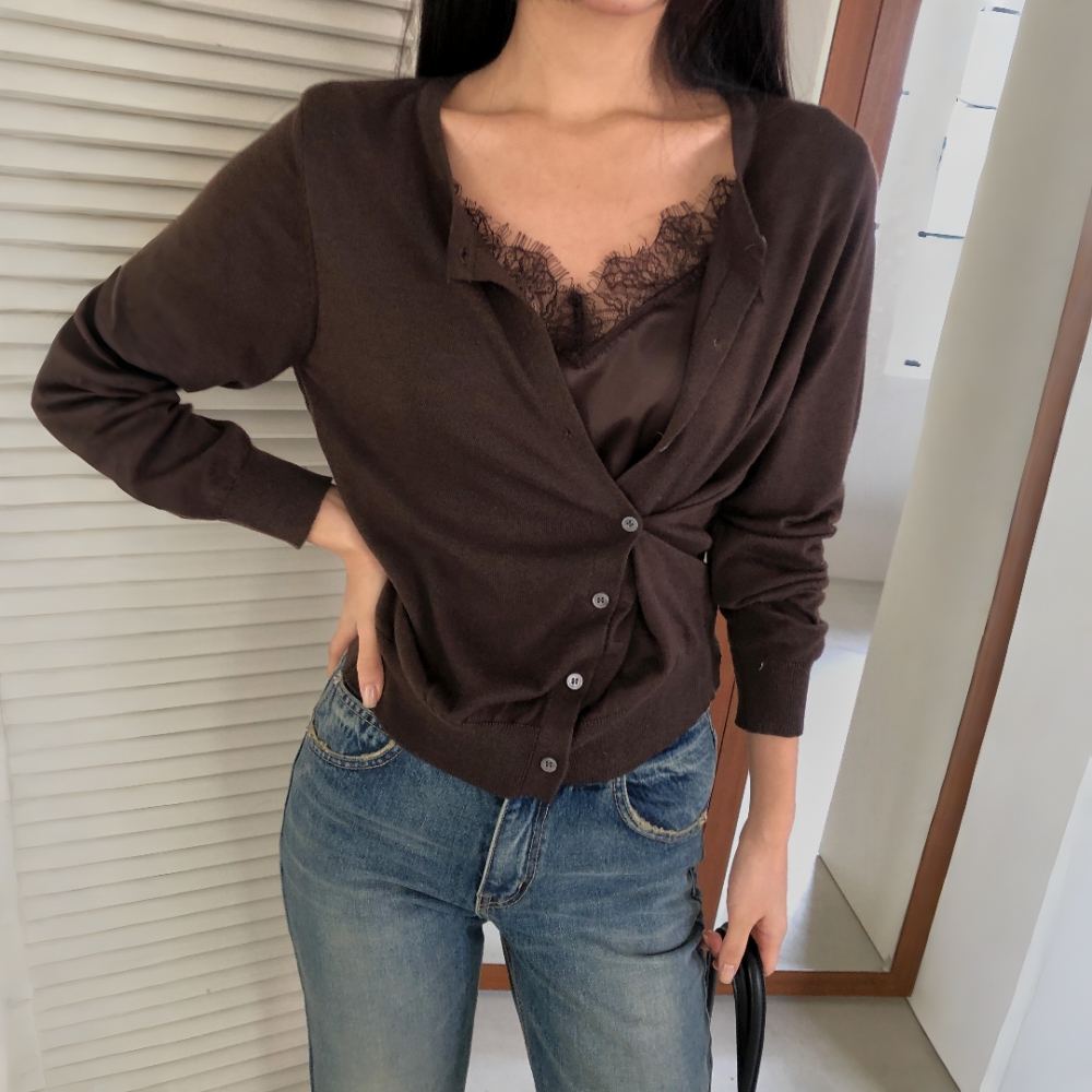 레이스가디건 셋업 레이어드 일체형 레이스나시가디건 - 상품 이미지