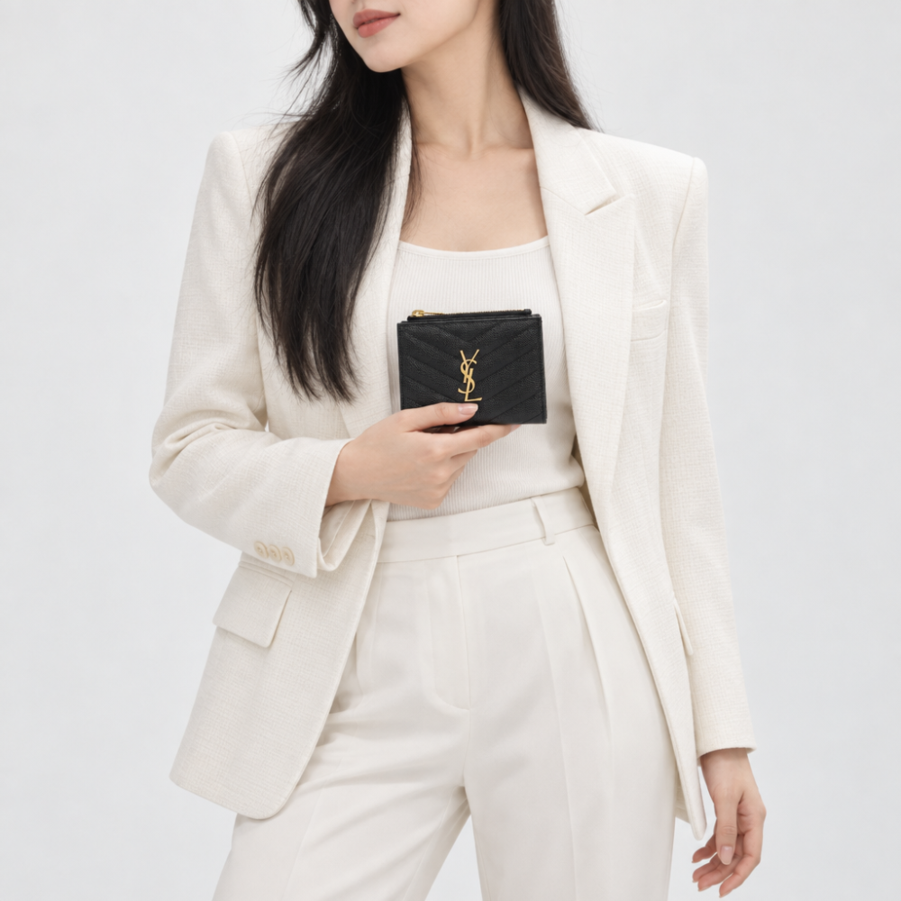 입생로랑 YSL 모노그램 쉐브론 지퍼 반지갑 블랙 이미지 7