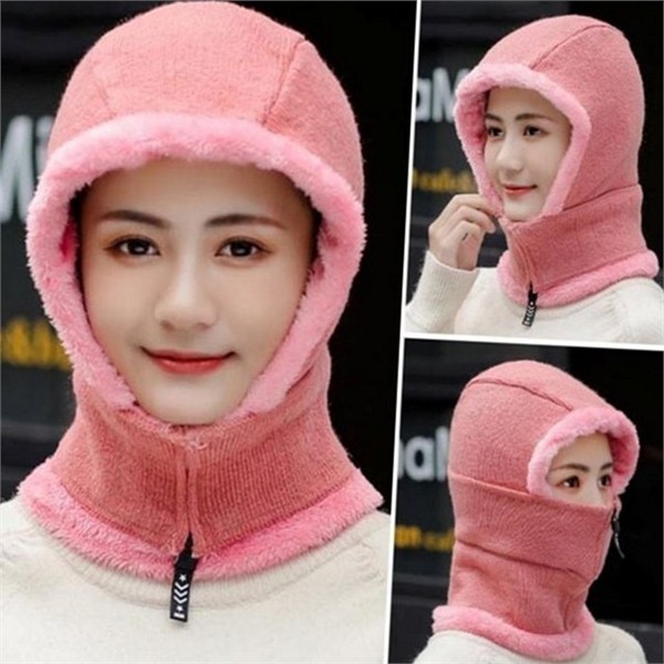 따뜻한 여성 바라클라바 지퍼 니트 바라클라바 방한 보온 모자 - 상품 이미지