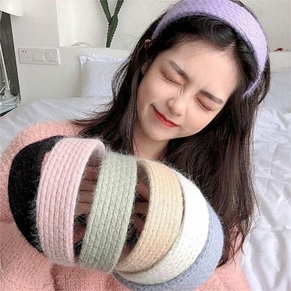 겨울 헤어밴드 와이드 니트 머리띠 데일리 두꺼운 여성 - 상품 이미지