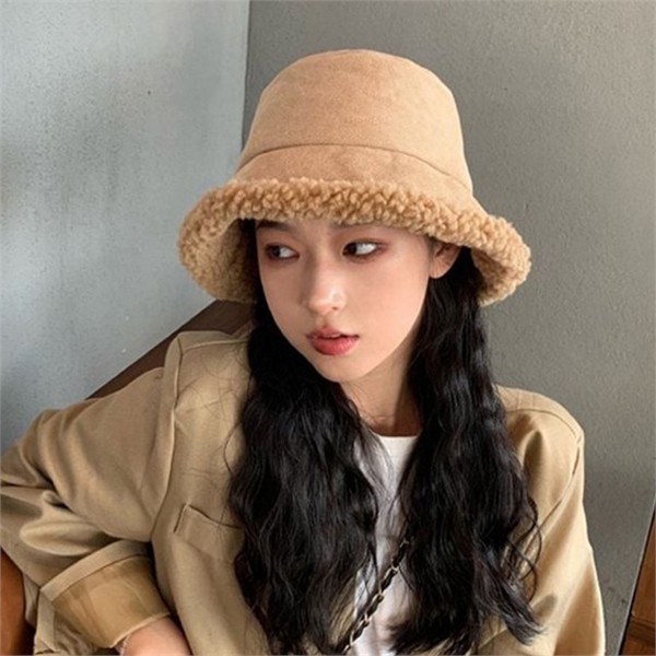 스웨이드 여성 버킷 햇 기모 겨울 버킷 양털 보온 - 메인 이미지