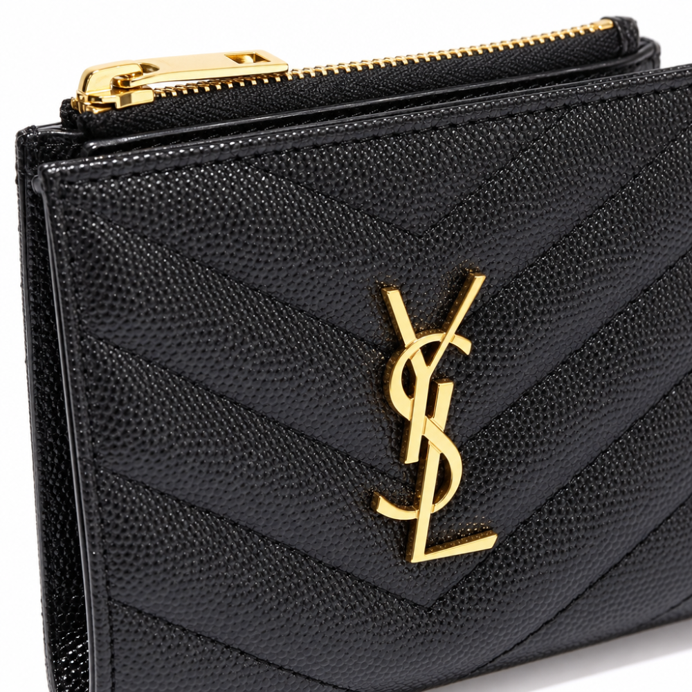 입생로랑 YSL 모노그램 쉐브론 지퍼 반지갑 블랙 - 상세 이미지 2
