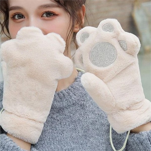 귀여운 고양이 발바닥 장갑 따뜻한 여성 벙어리 장갑 데일리 - 메인 이미지