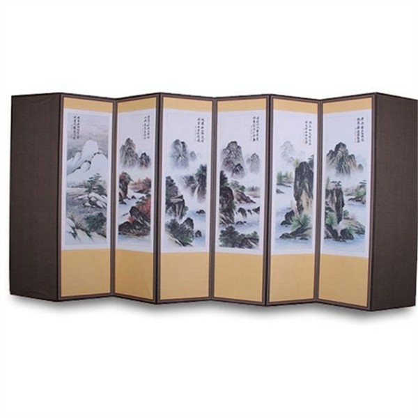 수공예 전통 병풍 동양화 산수화 병풍 8폭 서예 앤틱 - 상품 이미지