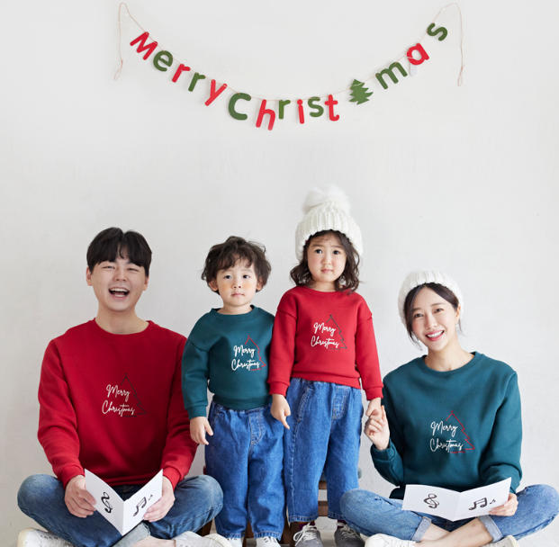 돌촬영 가족사진의상 크리스마스 몽피마피 기모 해피트리 맨투맨 - 상품 이미지
