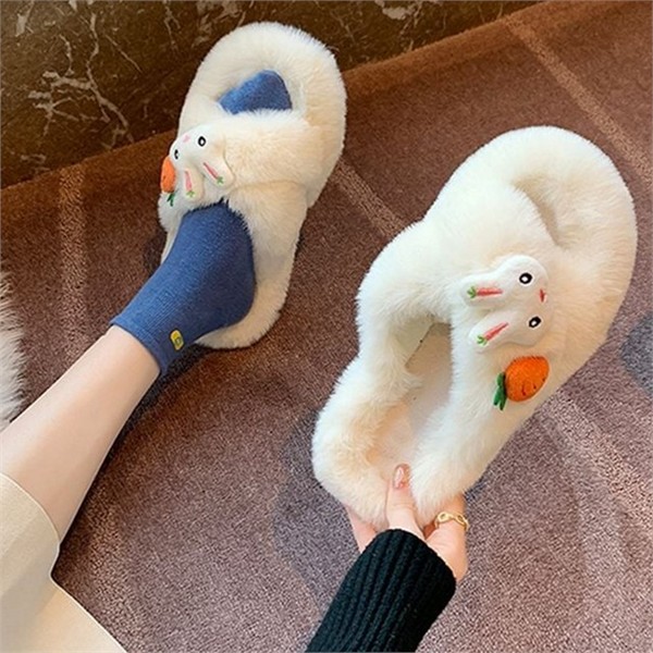 토끼 실내화 따뜻한 당근 털 슬리퍼 부드러운 푹신한 - 메인 이미지