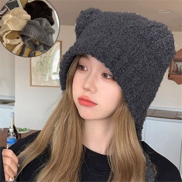 부드러운 겨울 모자 귀달이 여성 뽀글이 모자 따뜻한 양털 - 메인 이미지