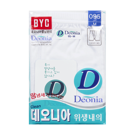 비와이씨 BYC 면100 데오니아 남성 사각팬티 1매입 BYD7004 - 메인 이미지