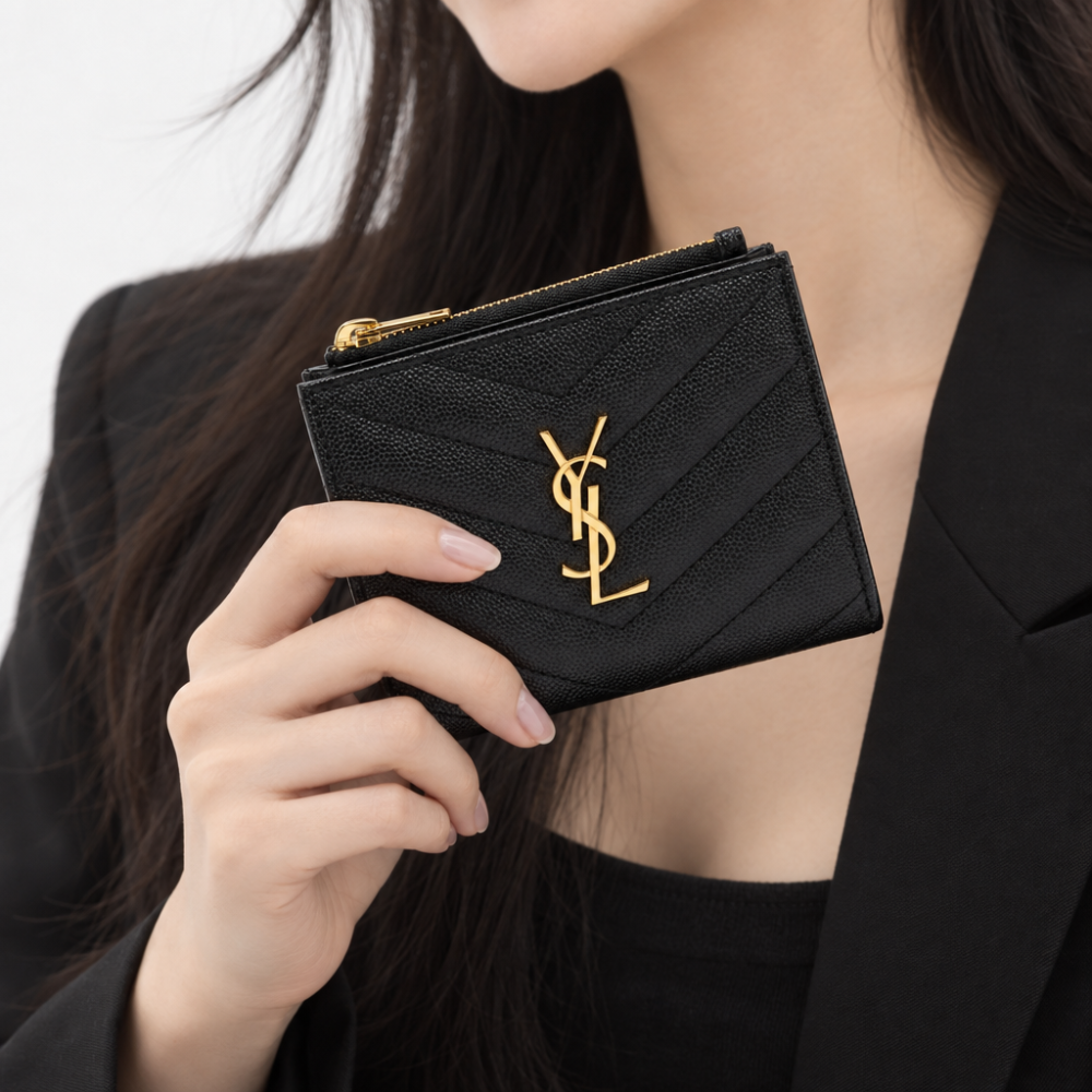 입생로랑 YSL 모노그램 쉐브론 지퍼 반지갑 블랙 이미지 6