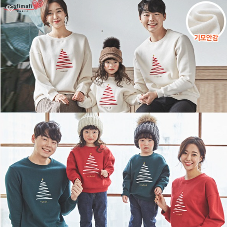 겨울여행패밀리룩 돌촬영 크리스마스 티 가족 사진의상 몽피마피 기모 메리메리 맨투맨 - 상품 이미지