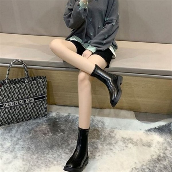 베이직 여성 털 안감 부츠 데일리 여성 지퍼 로우힐 - 상품 이미지