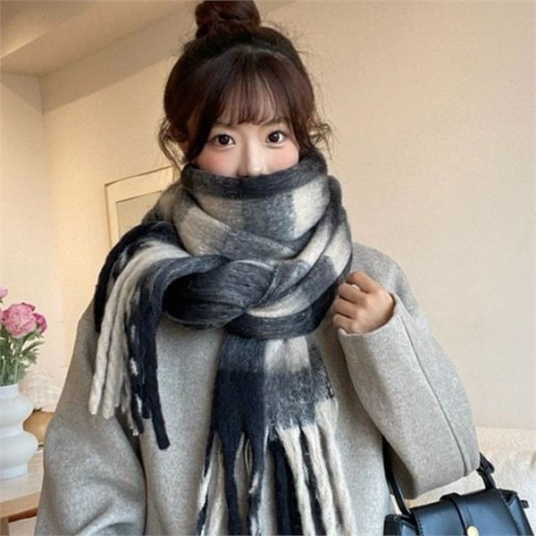 도톰한 여성 목도리 와이드 체크 머플러 데일리 캐주얼 - 메인 이미지