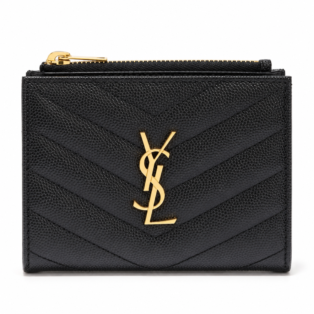 입생로랑 YSL 모노그램 쉐브론 지퍼 반지갑 블랙 - 상품 이미지