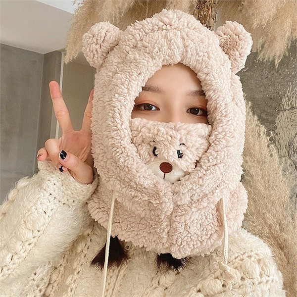 귀여운 뽀글이 바라클라바 방한 넥 워머 모자 양털 - 상품 이미지