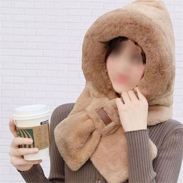 따뜻한 목도리 후드 모자 목도리 일체형 겨울 여성 방한 - 상품 이미지