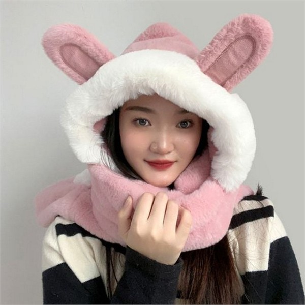 부드러운 여성 후드 목도리 모자 일체형 후드 귀여운 방한모 - 상품 이미지
