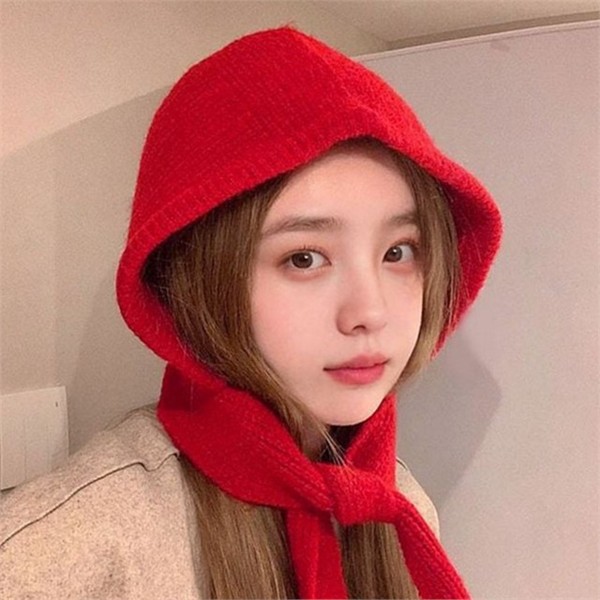니트 후드 모자 목도리 벙거지 일체형 후드 스카프 - 메인 이미지