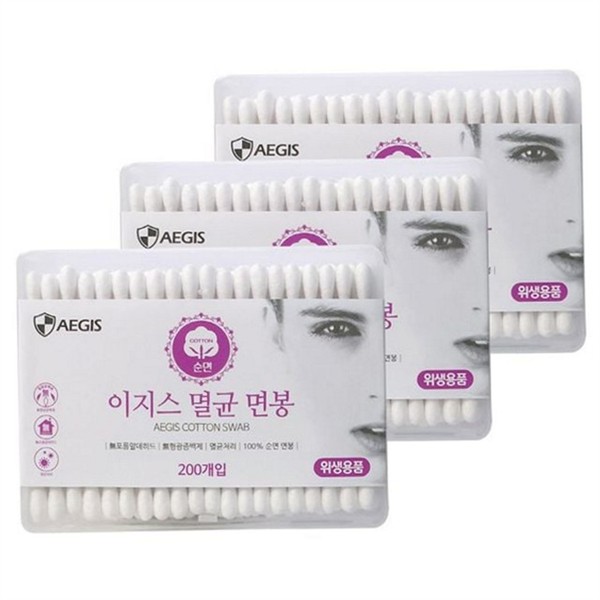 다용도 성인용 면봉 200개입 3개 귀청결 순면 면봉 - 메인 이미지