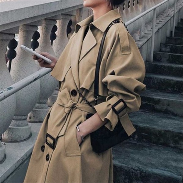 베이직 여성 트렌치 코트 오피스 가을 트렌치 데일리 롱 - 상품 이미지