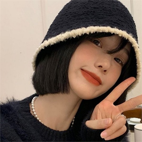 데일리 여성 버킷 햇 베이직 플리스 버킷 겨울 양털 - 메인 이미지
