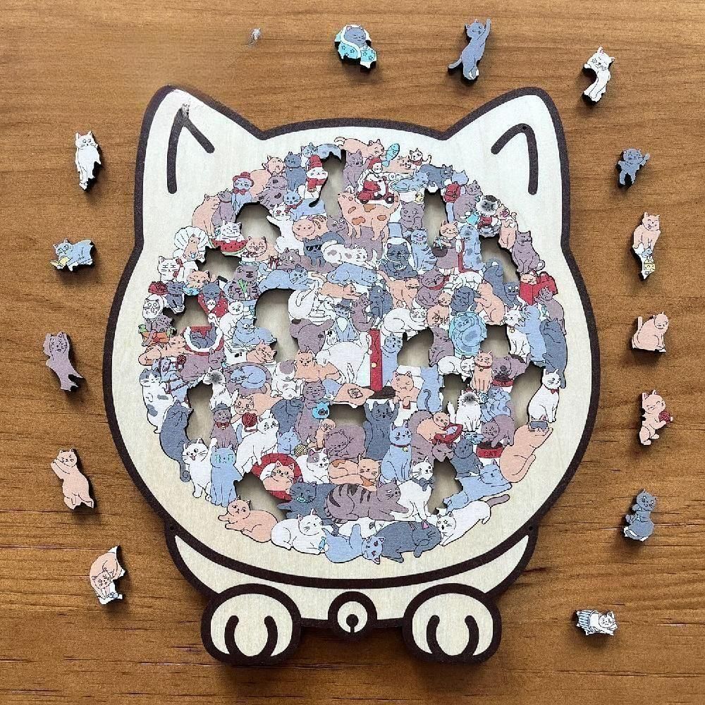 고양이 나무 퍼즐 3D 직소 입체 원목 액자 만들기 입체퍼즐 모형 키트 모란디 색상 - 상품 이미지
