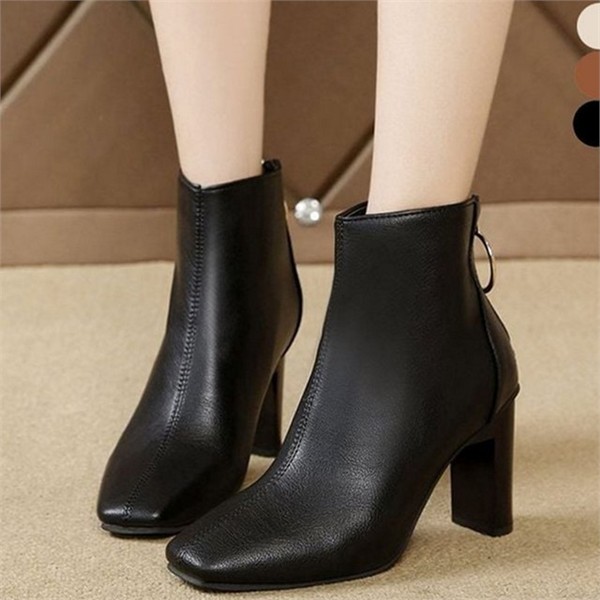 세련된 지퍼 앵클 부츠 8cm 미들 앵클 데일리 정장 - 상품 이미지