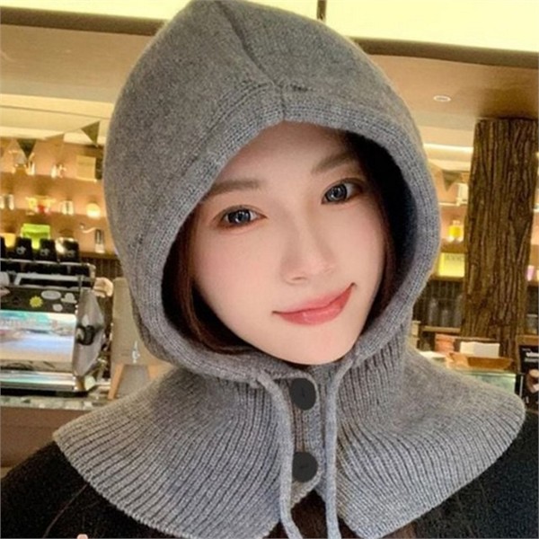 모자 여성 바라클라바 워머 단추 바라클라바 스카프 겨울 방한 - 상품 이미지
