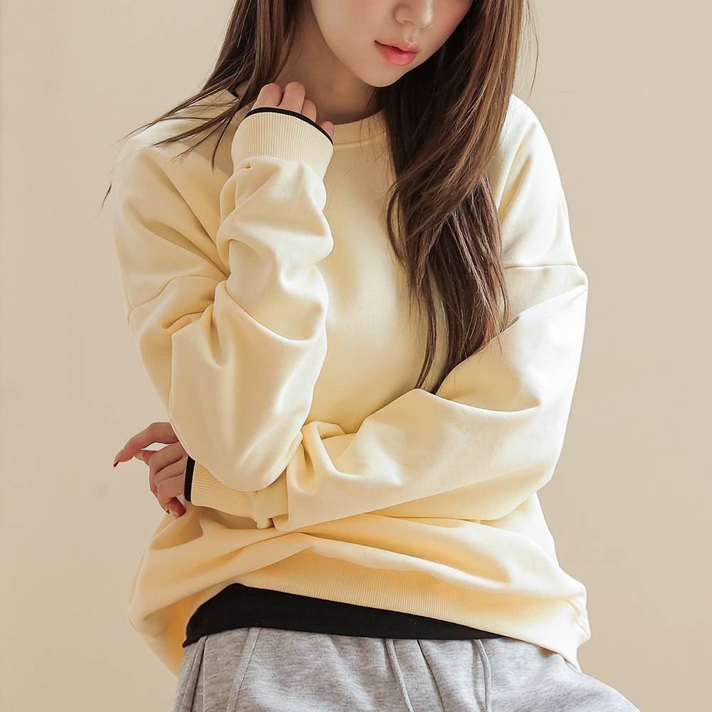스라보 데일리 오버핏 라운드 맨투맨 티셔츠 스웻셔츠 버터, XL - 상품 이미지