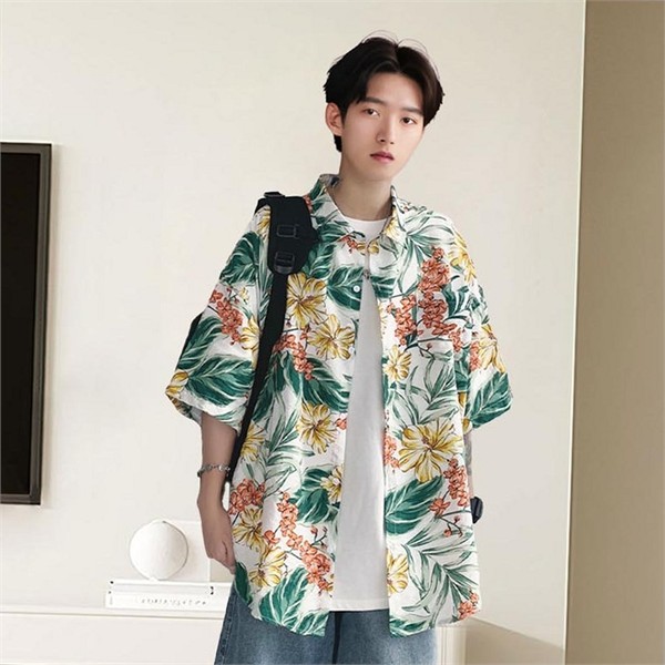 프린트 남성 하와이안 셔츠 플라워 남성 루즈핏 여름 데일리 - 상품 이미지