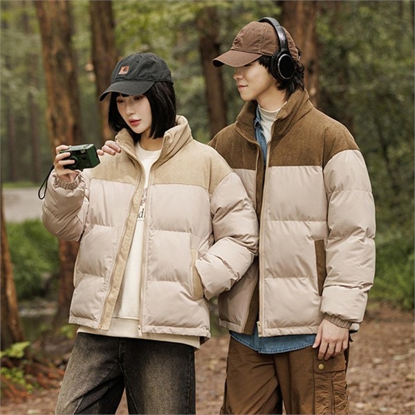 루즈핏 초경량 숏 패딩 하이넥 데일리 웰론 코듀로이 - 상품 이미지