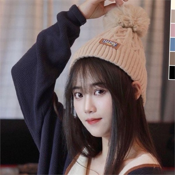 기모 여성 꽈배기 비니 따뜻한 방울 비니 데일리 겨울 - 상품 이미지