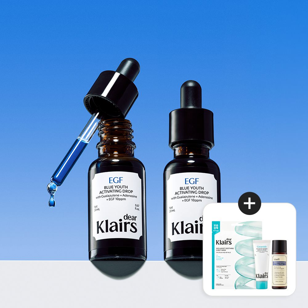 [더블구성] 클레어스 EGF 10ppm 앰플 블루 유스 액티베이팅 드롭 20ml, 2개 / 아줄렌 1000ppm 앰플 수분 진정 세럼 주름 탄력