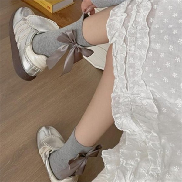 포인트 여성 중목 양말 디자인 여성 리본 양말 데일리 패션 - 상품 이미지