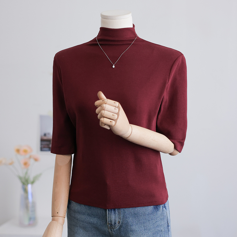 5부 슬림핏 스판 울 데일리 날씬 데일리 쫀쫀 가을 티셔츠 앨로러 - 메인 이미지