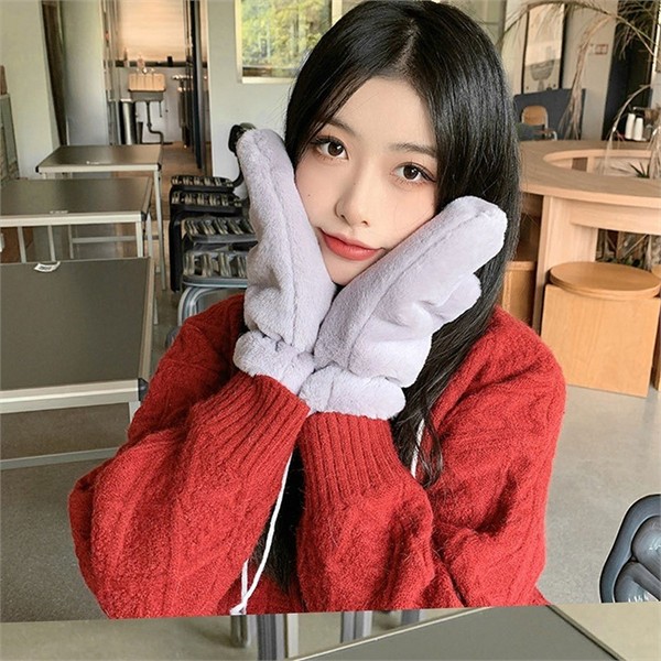 따뜻한 여성 벙어리 장갑 융털 여성 보온 목걸이형 겨울 - 메인 이미지