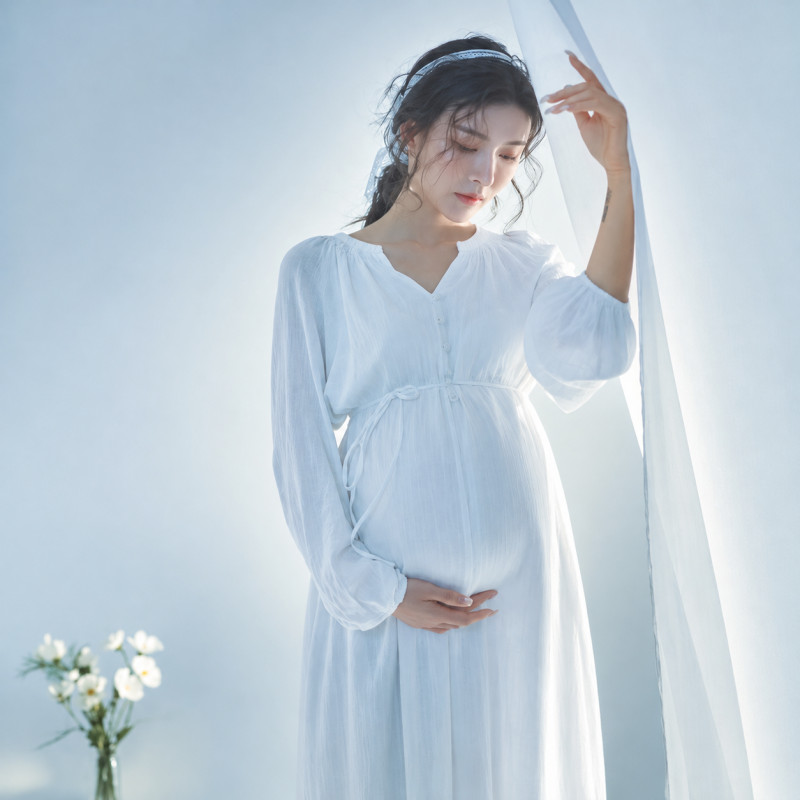 만삭촬영의상 임산부 만삭사진옷 촬영 셀프 셀프만삭촬영 임부 넉넉한 원피스 - 상품 이미지